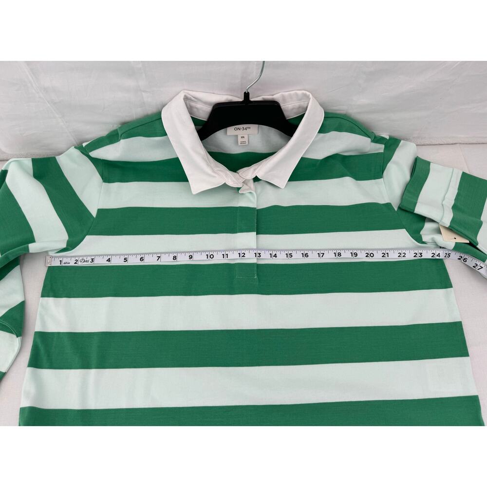 ON-34TH Women’s XXL Green & White Striped Polo Knit Long Sleeve Shirt - Picture 7 of 8